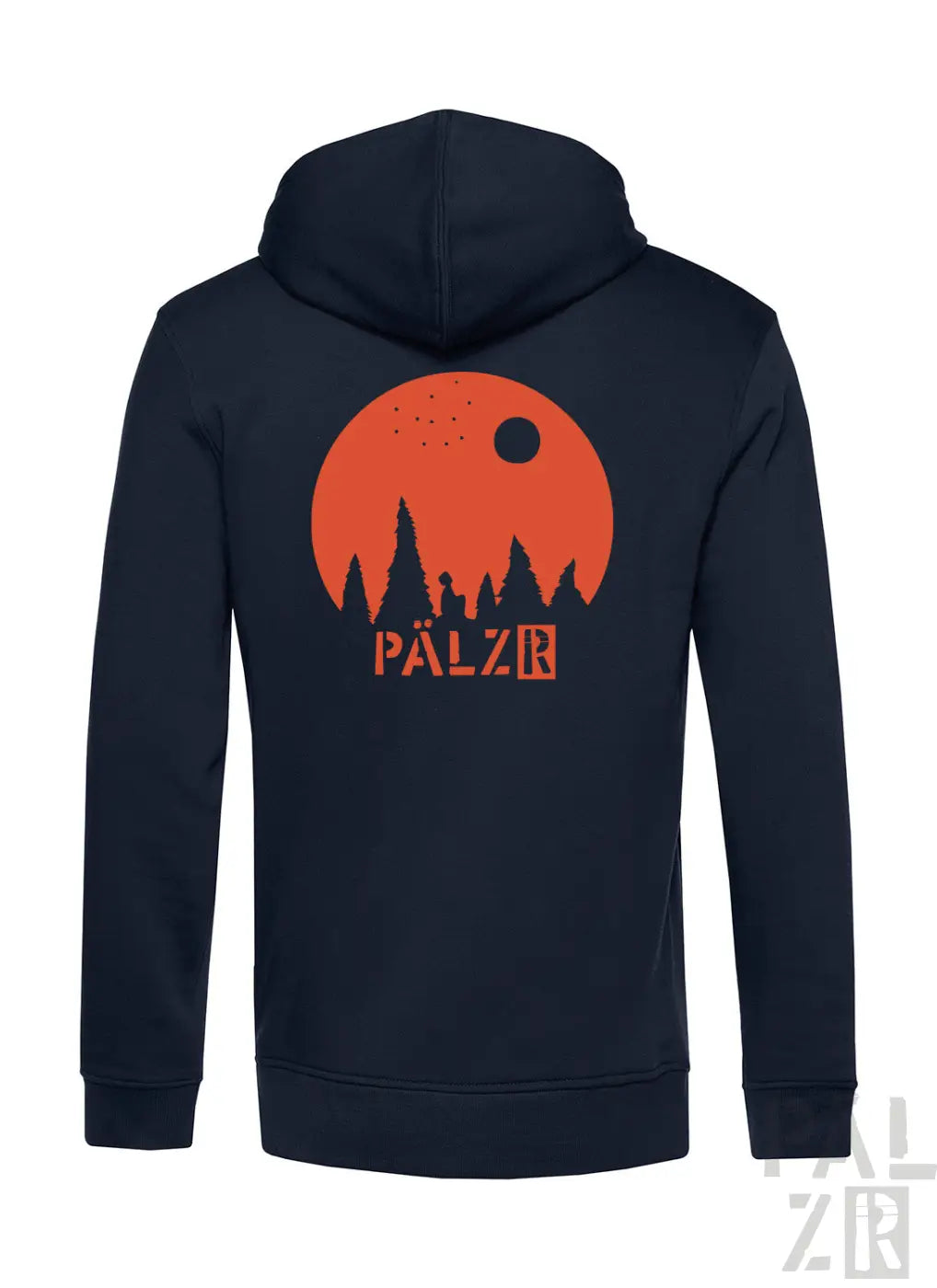 Navyblauer zipper herren sternegugger mit orangefarbenem sonnenuntergang und pälzr grafik in verschiedenen farben