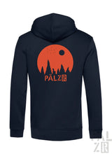 Navyblauer zipper herren sternegugger mit orangefarbenem sonnenuntergang und pälzr grafik in verschiedenen farben