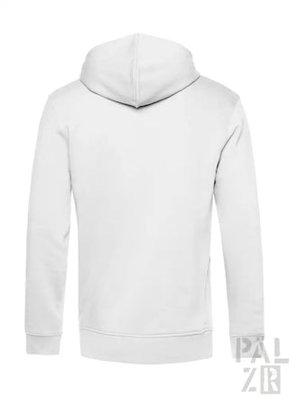 Weiße Kapuzenjacke mit Kordelzugkapuze und langen Ärmeln.