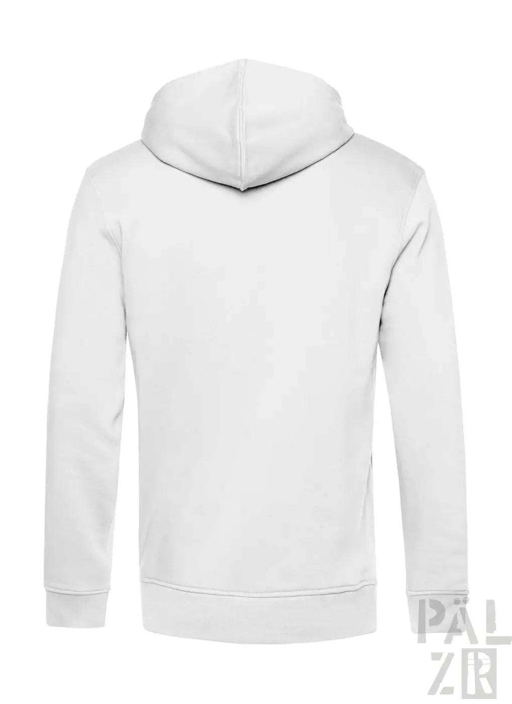 Weiße Kapuzenjacke mit Kordelzugkapuze und langen Ärmeln.