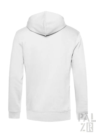 Weiße Kapuzenjacke mit Kordelzug-Kapuze und langen Ärmeln.