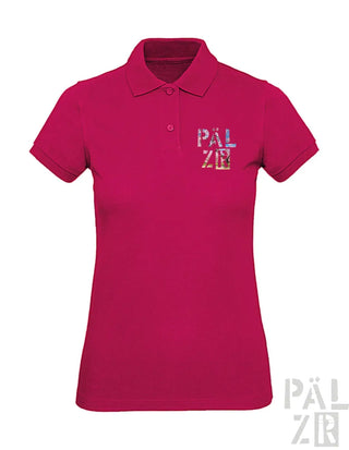 Magenta Poloshirt mit ’pal zir’-Logo in weißem und schwarzem Design, aus Baumwolle gefertigt.
