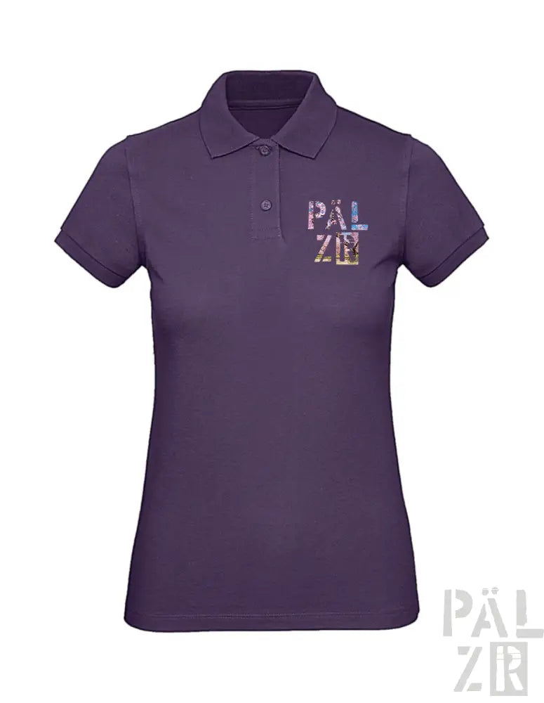 Lila Poloshirt mit ’päl zr’ Logo in Weiß und Pink, aus Baumwolle.