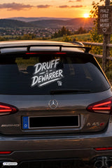 Rückansicht eines glänzend dunkelgrauen mercedes-amg a 45 s mit sportlichem heck und led-rückleuchten im motiv autoaufkleber von pälzr