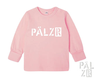 Rosa Langarmshirt mit ’pälzr’ Logo in Weiß.