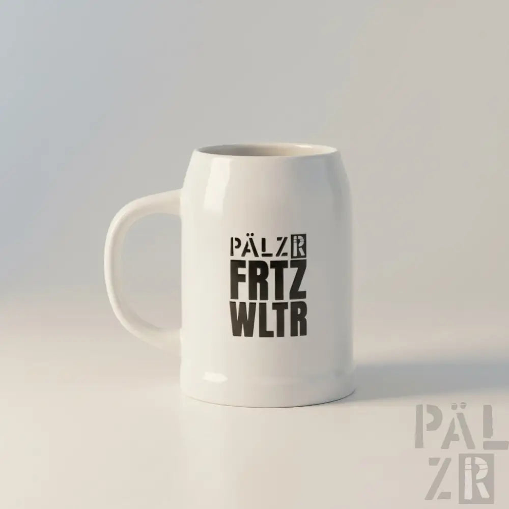 Weißer keramik bierkrug pälzr mit schwarzer schrift pälz fritz wltr aus der serie pälzr bierkrug verschiedene motive