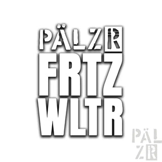 Pälzr fritz wltr Logo in fetten weißen Blockbuchstaben mit schwarzem Schatten.