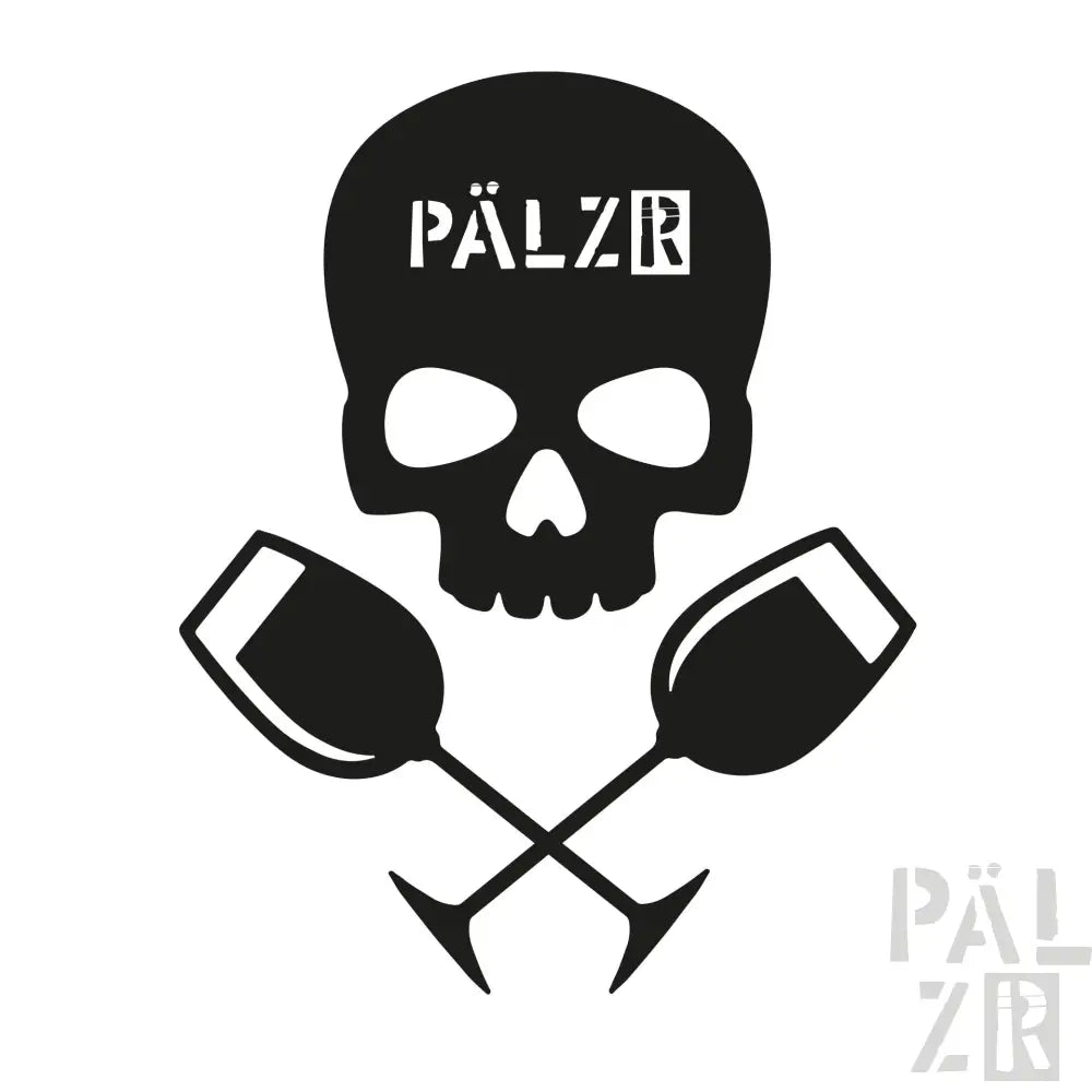 Schwarzes Totenkopf- und gekreuzte Ruder-Logo mit ‚pälzr‘-Text über dem Schädel.
