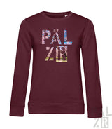 Frauen pullover mandelblüte verschiedene farben maroon sweatshirt mit päl zr collage grafikdesign
