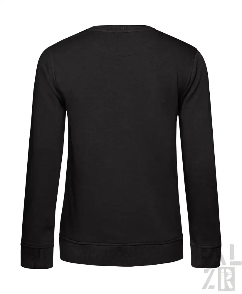 Schwarzes Crewneck-Sweatshirt mit gerippten Bündchen und Saum, wahrscheinlich aus Baumwolle oder Polyester-Mischung.