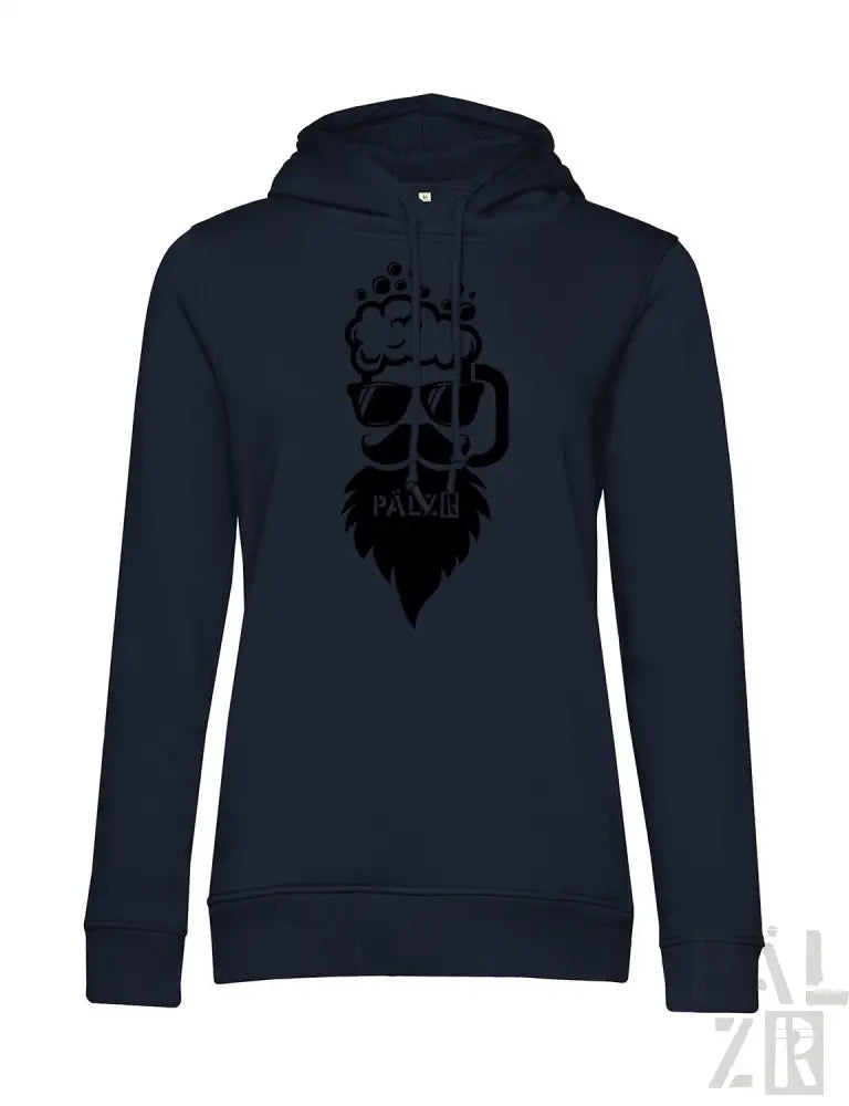Marineblaue Kapuzenjacke mit Totenkopf-Design und Bierkrug, Text ’paul’ im Bart.