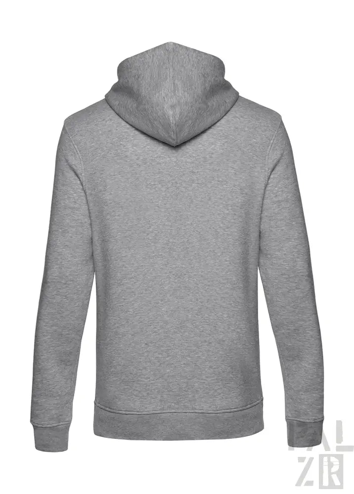 Hellgrauer Hoodie mit Kapuze und langen Ärmeln.
