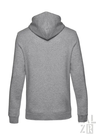 Hellgrauer Hoodie mit Kapuze und langen Ärmeln.