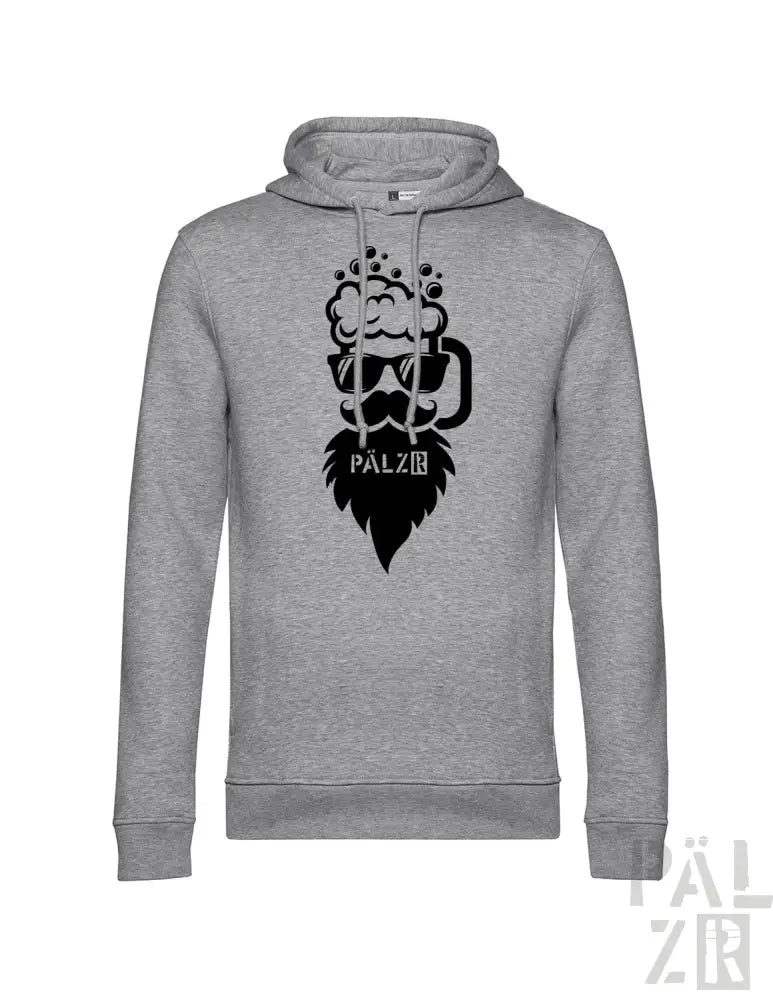 Graue Kapuzenjacke mit schwarzem Bart- und Becher-Design