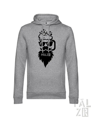 Graue Kapuzenjacke mit schwarzem Bart- und Becher-Design