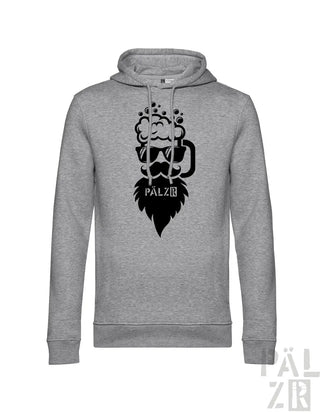 Graue Kapuzenjacke mit schwarzem Bart- und Becher-Design