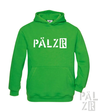 Grüner Hoodie mit ’pälzr’ Textdesign, aus Baumwolle gefertigt.