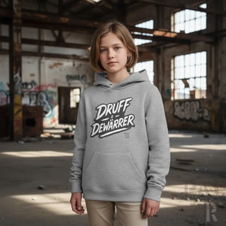 Graue Hoodie mit ’druff dewarrer’ Grafikdesign.