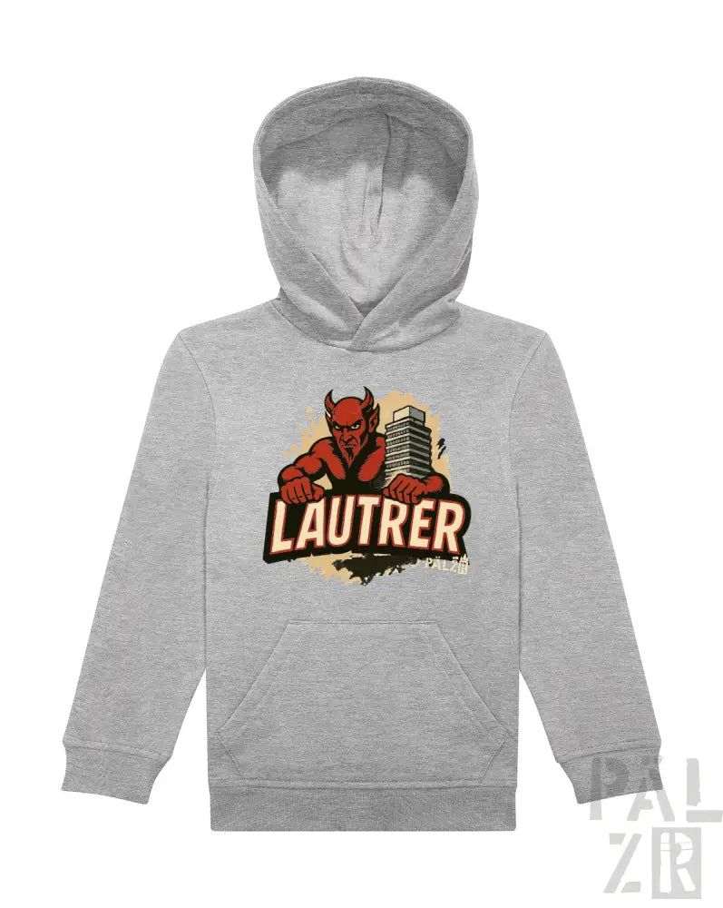 Grauer Hoodie mit Teufel-Design und ’lautrer’-Text.