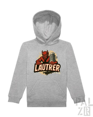 Grauer Hoodie mit Teufel-Design und ’lautrer’-Text.