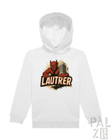 Weiße Hoodie mit Teufel-Design und ’lautrer’-Text.