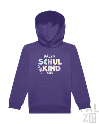 Lila Hoodie mit ’pälzer schulkind 2025’-Design und Kapuze.