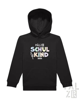 Schwarzer Hoodie mit ‘pälzer schulkind 2025’-Design und Kapuze.