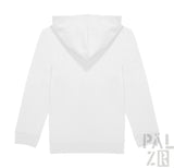 Weißer paelzr kinder hoodie mit weichem glattem stoff und gerippten bündchen und saum in verschiedenen farben