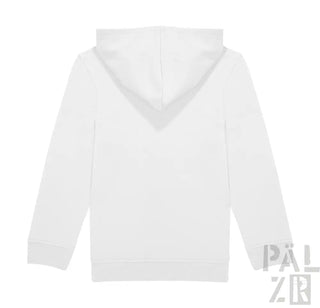 Weißer paelzr kinder hoodie mit weichem glattem stoff und gerippten bündchen und saum in verschiedenen farben