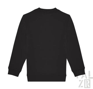 Schwarzes langärmliges Rundhals-Sweatshirt mit gerippten Bündchen und Saum.