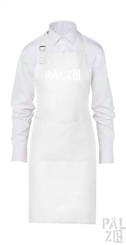 Weiße Schürze mit ’gewaschen’-Textdesign, wahrscheinlich aus Baumwolle oder Polyester-Mischung.