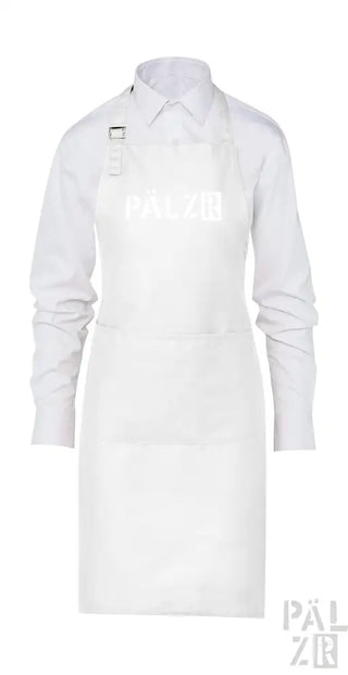 Weiße Schürze mit ’gewaschen’-Textdesign, wahrscheinlich aus Baumwolle oder Polyester-Mischung.