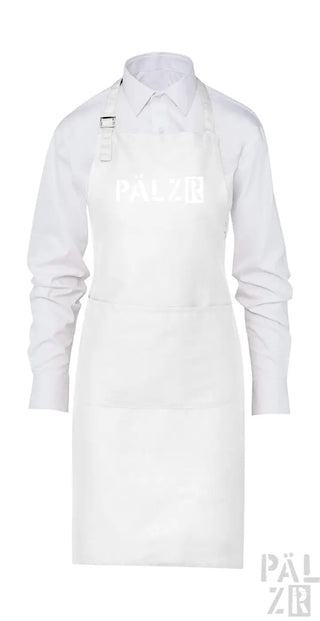 Weiße Schürze mit ’gewaschen’-Textdesign, wahrscheinlich aus Baumwolle oder Polyester-Mischung.