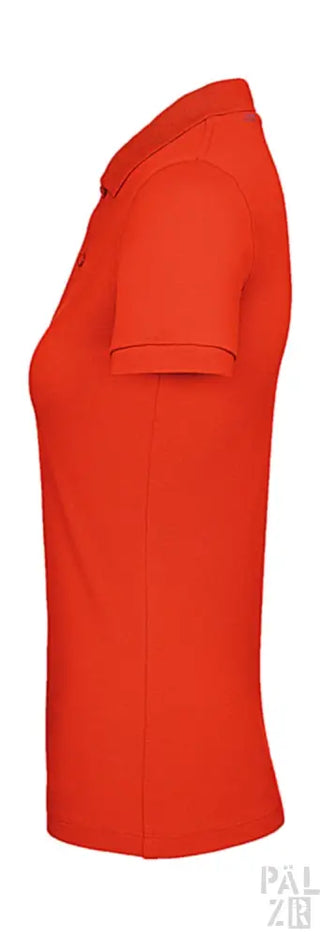 Oranges Poloshirt mit kurzen Ärmeln und Kragen, aus Baumwolle.