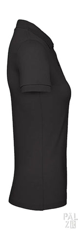 Schwarzes Poloshirt mit kurzen Ärmeln und Kragen, aus Baumwolle.