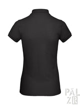 Schwarzes Poloshirt mit kurzen Ärmeln und Kragen, aus Baumwolle.