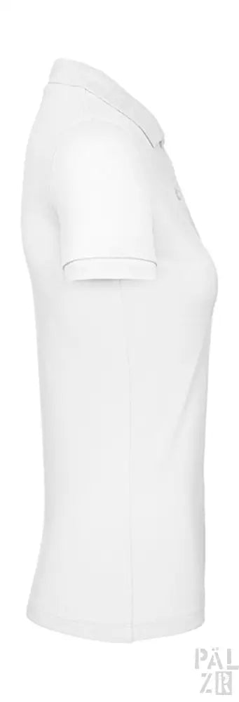 Weißes Poloshirt mit kurzen Ärmeln und Kragen, aus Baumwolle.