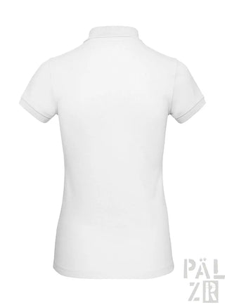 Weißes Poloshirt mit kurzen Ärmeln und Kragen, aus Baumwolle.
