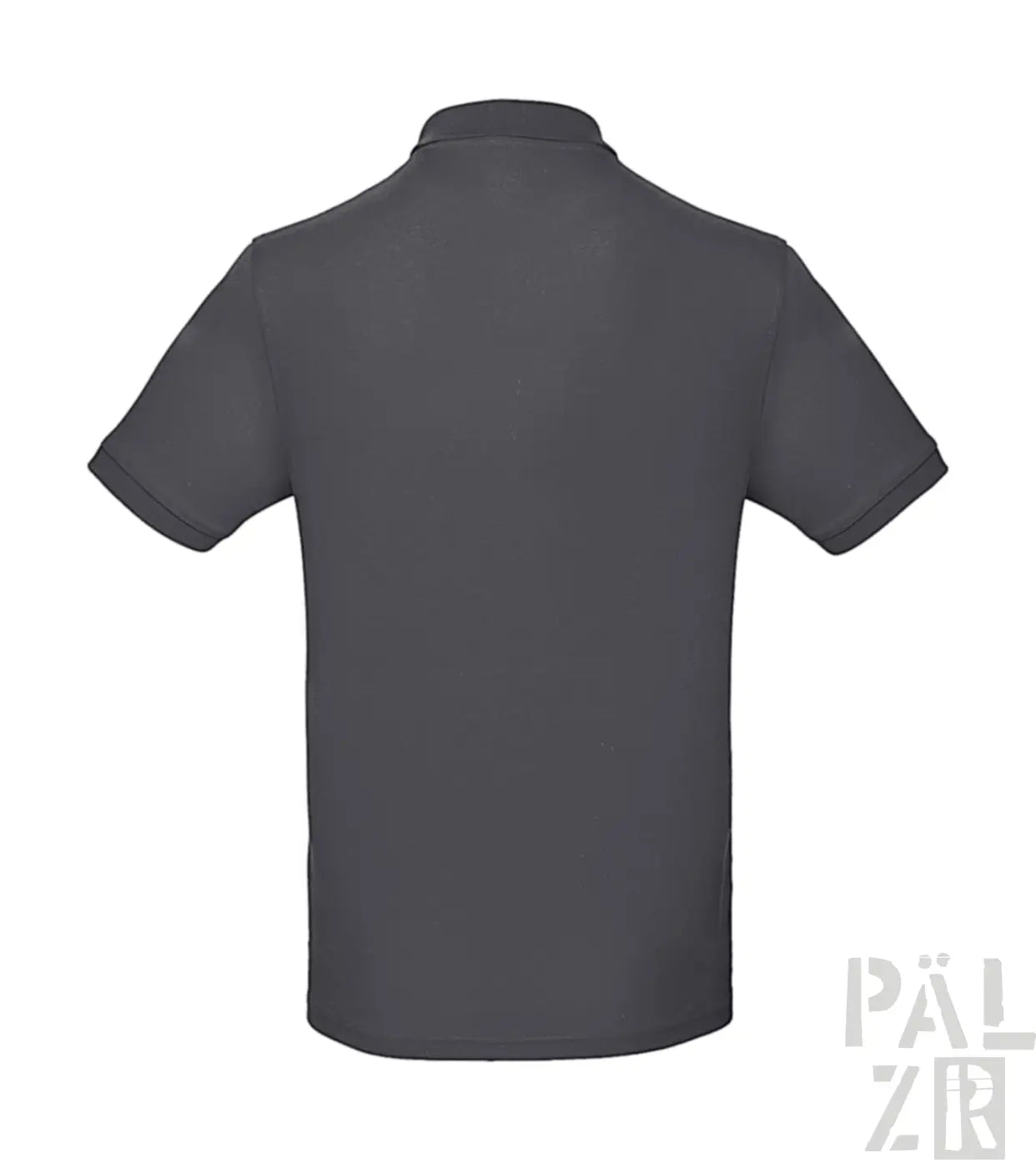 Kohle-graues Poloshirt mit kurzen Ärmeln und Kragen, aus Baumwolle gefertigt.