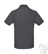 Kohle-graues Poloshirt mit kurzen Ärmeln und Kragen, aus Baumwolle gefertigt.