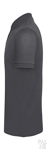 Dunkelgraues Poloshirt mit kurzen Ärmeln und Kragen, aus Baumwolle.