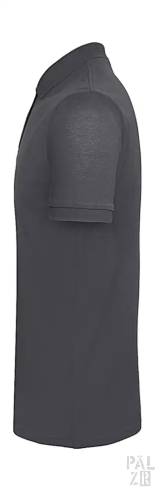 Dunkelgraues Poloshirt mit kurzen Ärmeln und Kragen, aus Baumwolle.
