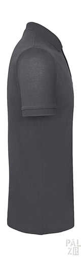 Dunkelgraues Poloshirt mit kurzen Ärmeln und Kragen, aus Baumwolle.