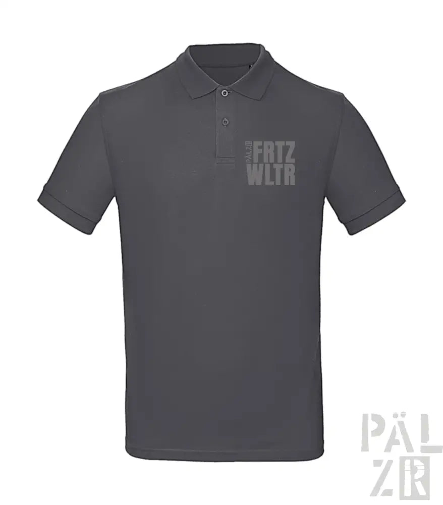 Kohle-graues Poloshirt mit ’fritz walter’-Textdesign.