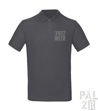 Kohle-graues Poloshirt mit ’fritz walter’-Textdesign.