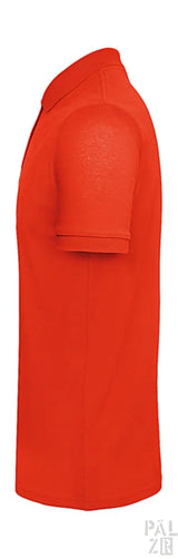 Oranges Poloshirt mit kurzen Ärmeln und Kragen, aus Baumwolle.