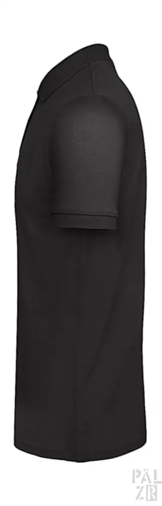 Schwarzes Poloshirt mit kurzen Ärmeln und Kragen, aus Baumwolle.