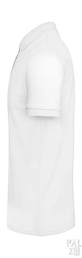 Weißes Poloshirt mit schwarzem Saum und Kragen, aus Baumwolle.