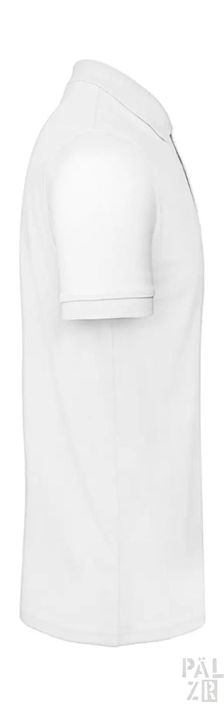 Weißes Poloshirt mit Kragen und kurzen Ärmeln, aus Baumwolle.