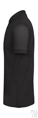 Schwarzes Polo-Shirt mit kurzen Ärmeln und Kragen, aus Baumwolle.